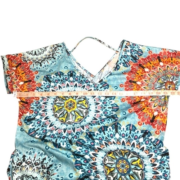 ZILCREMO Cotton Poly Blend Cap Sleeve Geometric Print Maxi Dress Double V-Neck - Picture 5 of 10